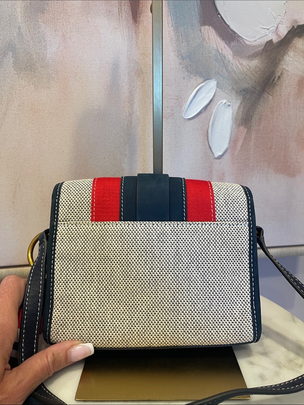 NWT Tory Burch Navy, Red and Cream Striped Crossbody Bag - Picture 4 of 6